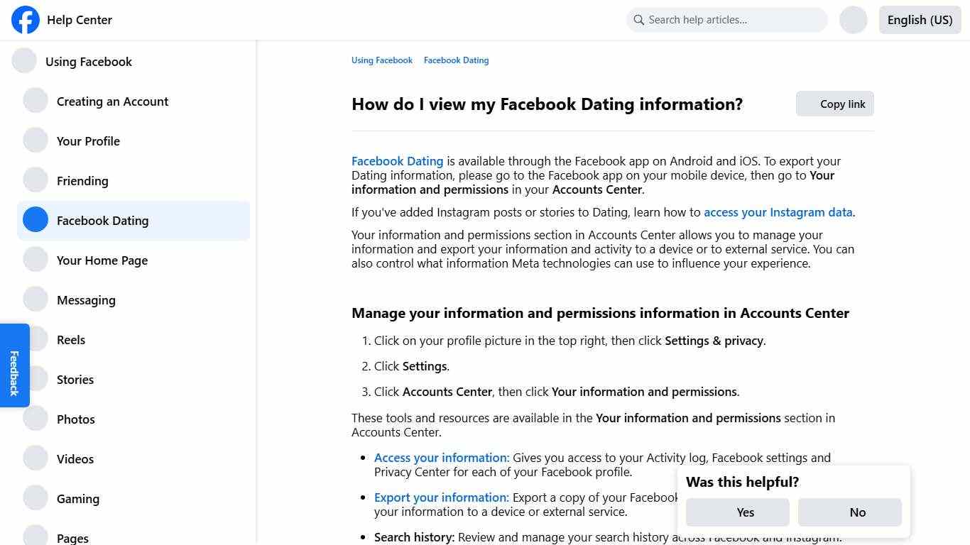 How do I view my Facebook Dating information? | Facebook Help Center